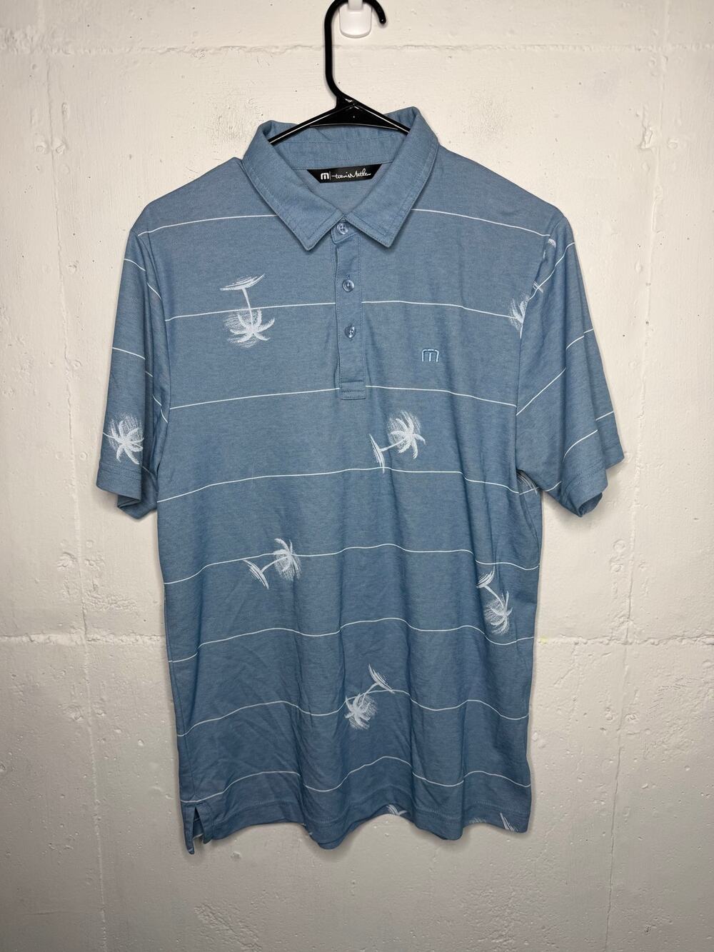 Travis Mathews Mens Polo Blue Size Medium Palm Trees